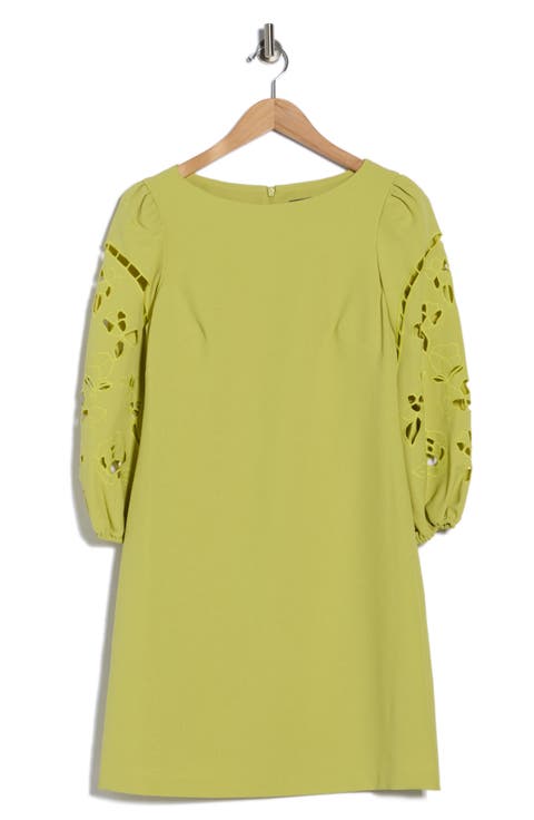 Eyelet Sleeve Crepe Shift Dress