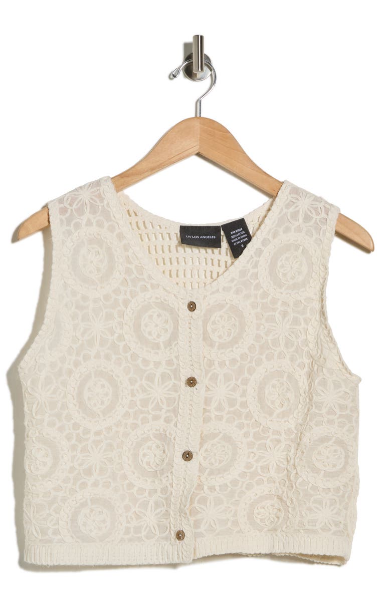 Forgotten Grace Sleeveless Crochet Button-Up Shirt, Alternate, color, 