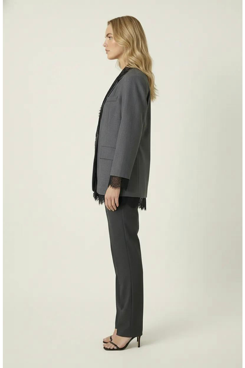 Tailored Lace Trim Lapel Blazer, Alternate, color, Charcoal Gray