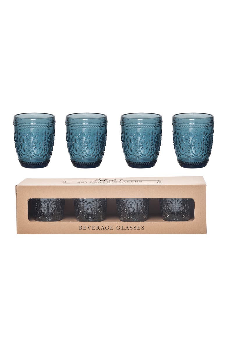 Embossed Beverage Glass Set of 4, 10 oz, Main, color, Blue