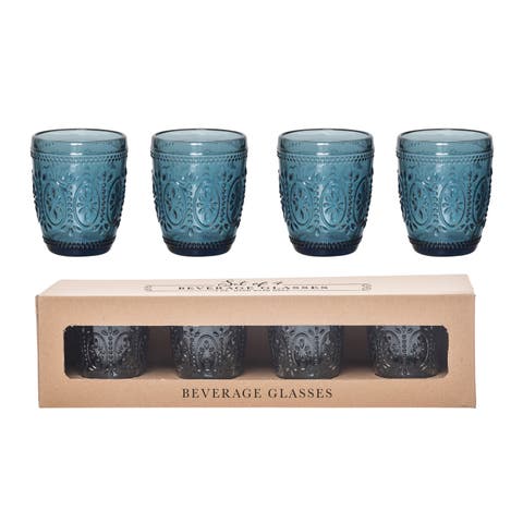 Embossed Beverage Glass Set of 4, 10 oz