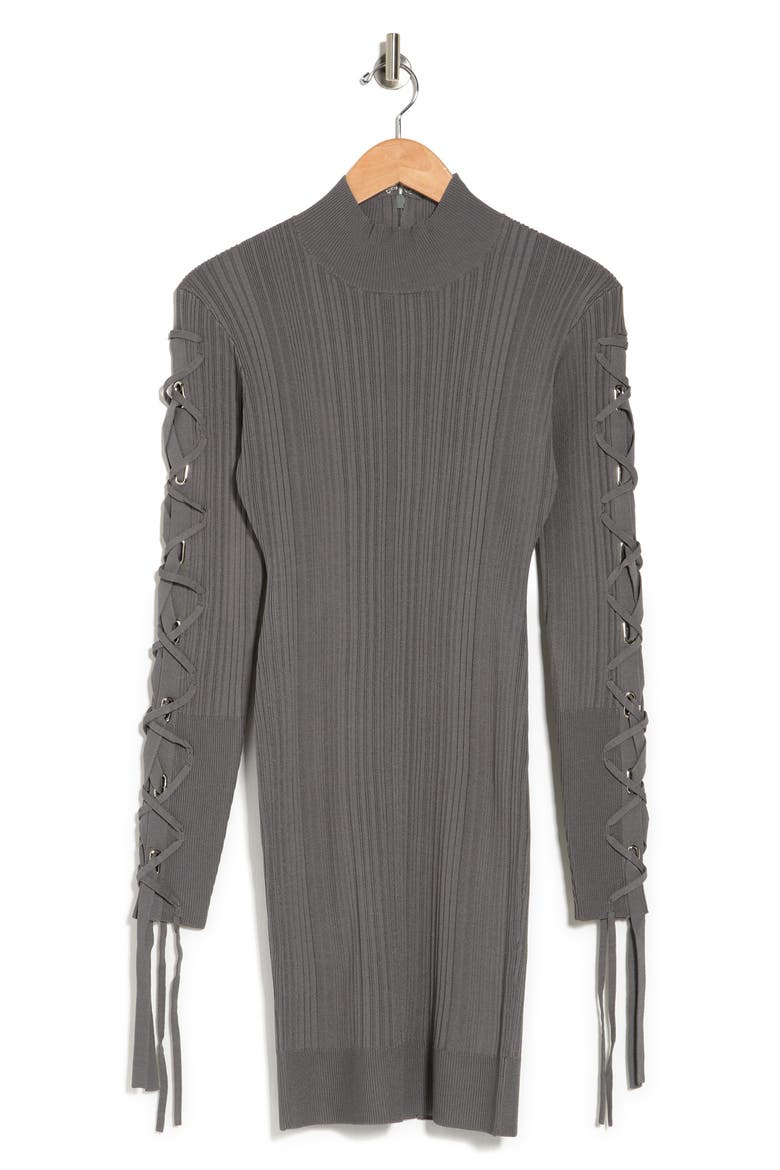 Lace-Up Sleeve Variegated Rib Knit Mini Dress, Alternate, color, STONE 062