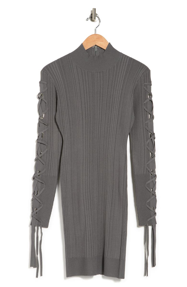 Herve Leger Lace-Up Sleeve Variegated Rib Knit Mini Dress, Alternate, color, 