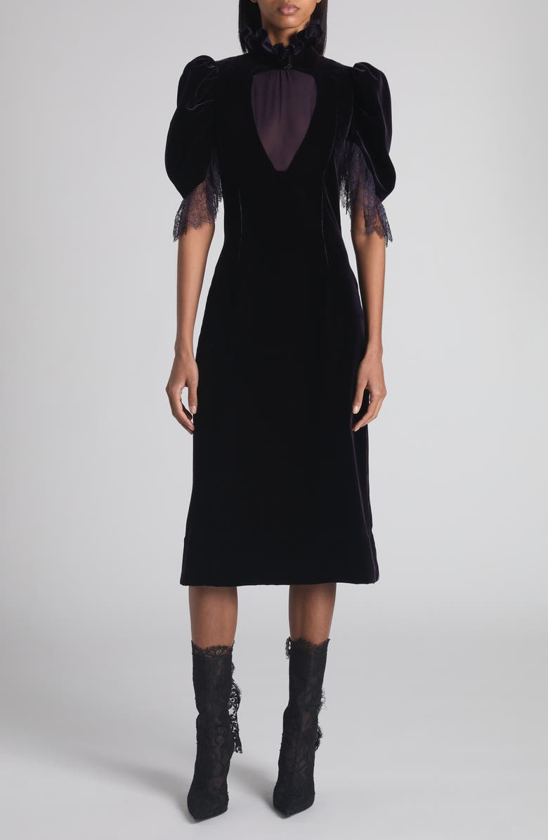 McQueen Puff Sleeve Velvet Cocktail Dress, Main, color, Violet