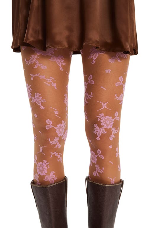 Free People Flocked Floral Tights In Pink