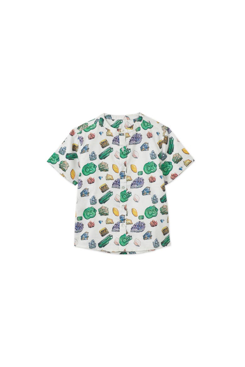 Vild Lab No.12 - Earth Rocks!, Organic Cotton Band Collar Woven Shirt, Main, color, Green