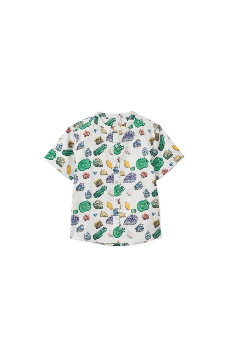 Vild House of Little Vild Lab No.12 - Earth Rocks!, Organic Cotton Band Collar Woven Shirt, Main, color, Green