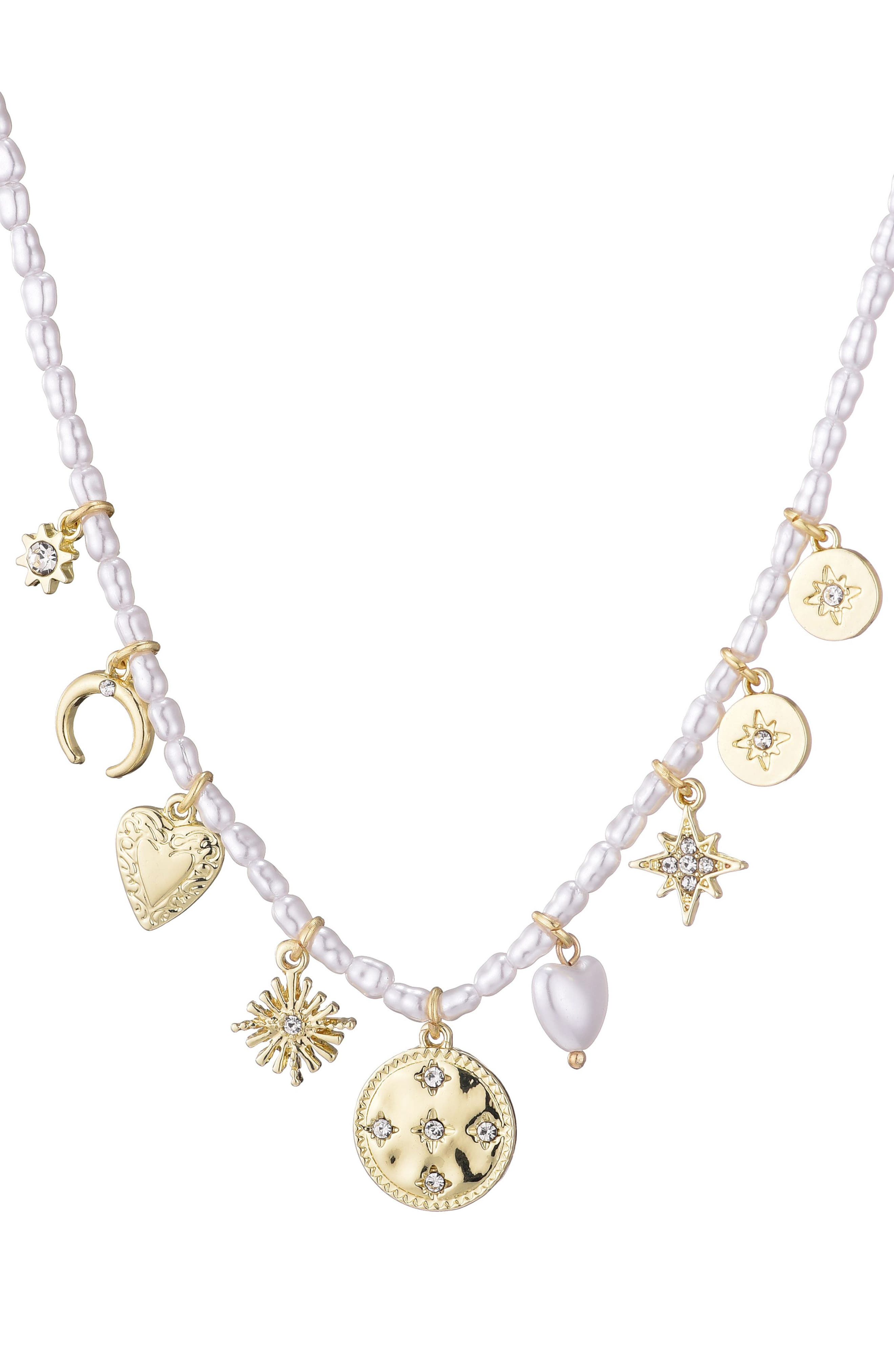 Adornia Assorted Charm Faux Pearl Necklace