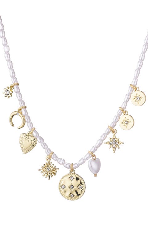 Assorted Charm Faux Pearl Necklace