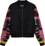 Desigual Bead Detail Mixed Media Bomber Jacket