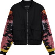 Desigual Bead Detail Mixed Media Bomber Jacket