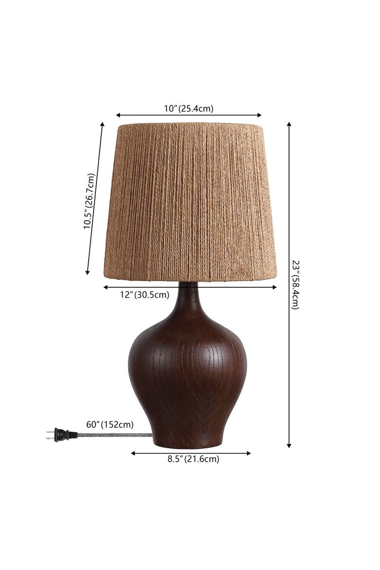 Eben Farmhouse Resin/Metal Gourd LED Table Lamp with Paper Rope Shade, Alternate, color, Dark Brown Wood Finish