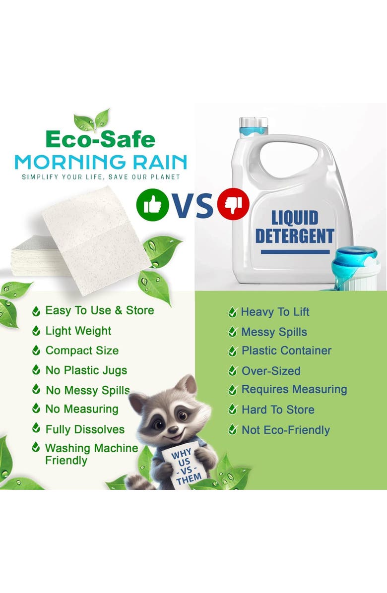 MorningRain Eco Safe Laundry Detergent Sheets Fresh Garden Scent, 30 Sheets, Alternate, color, Multicolored