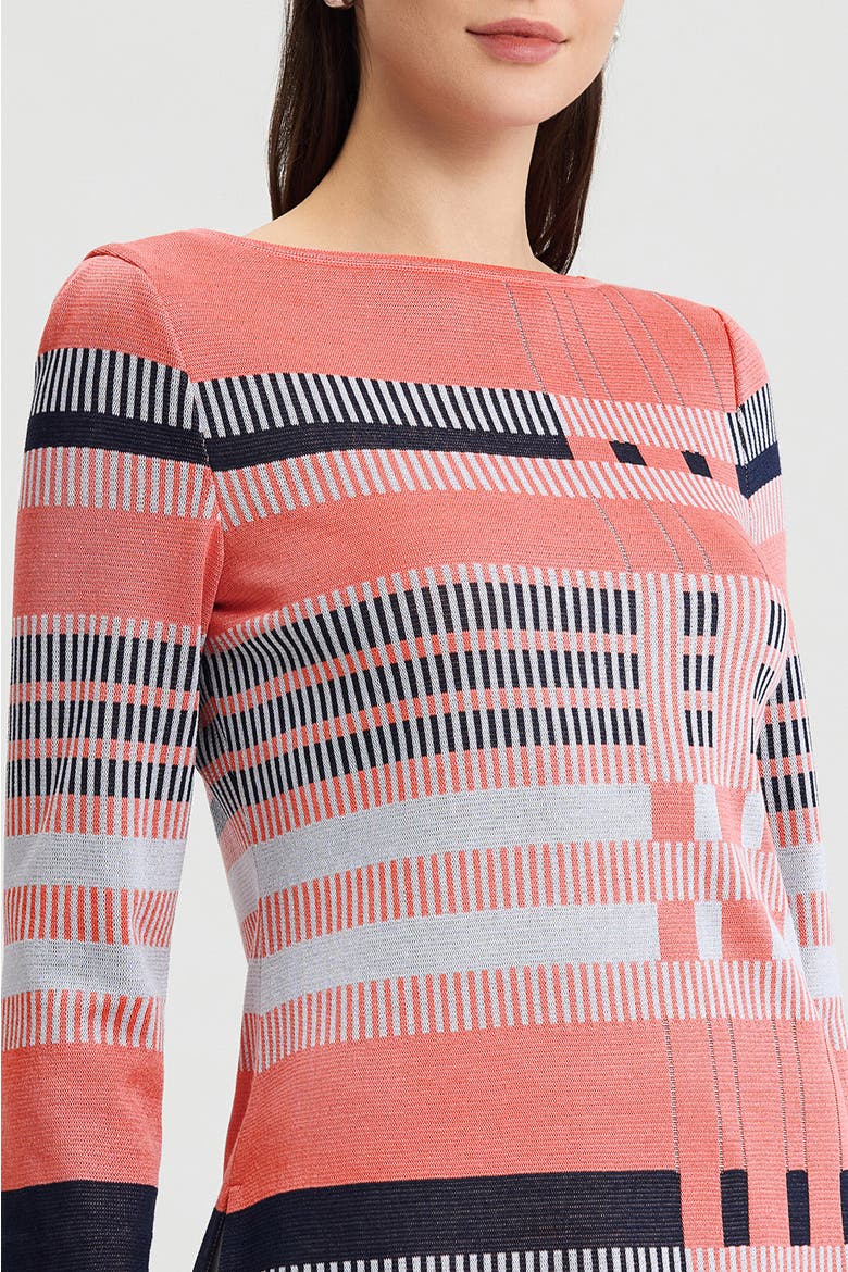 Classic Jacquard Colorblock Soft Knit Tunic, Alternate, color, Sunkist Coral/White/Indigo