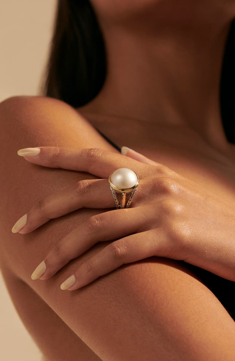 John Hardy Classic Chain Hammered Mabé Pearl Ring, Alternate, color,