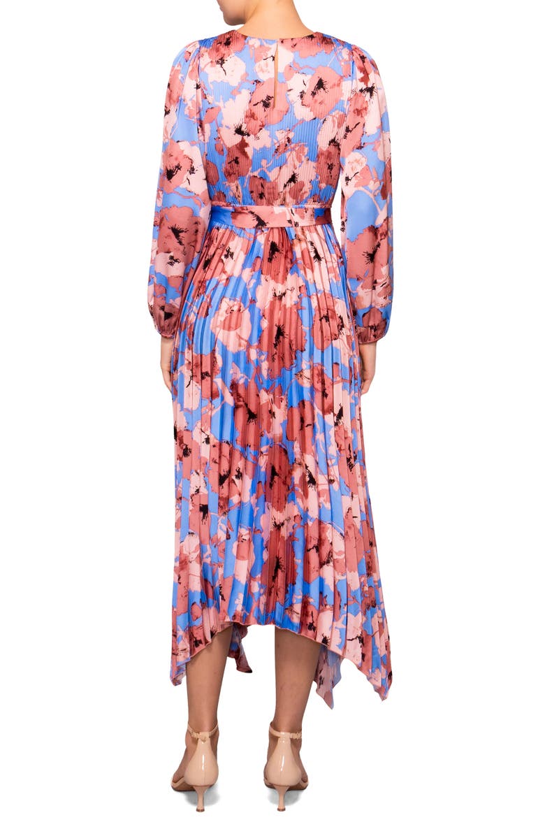 MELLODAY Pleated Asymmetrical Maxi Dress, Alternate, color, Blue Blush Floral