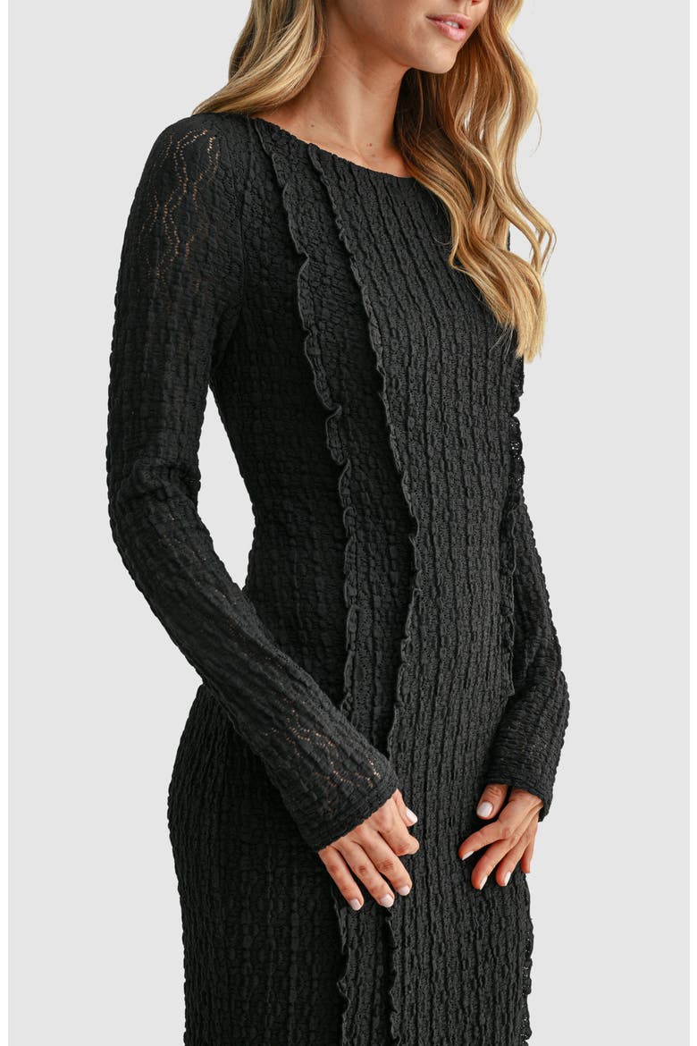 Long Sleeve Textured Knit Maxi Dress, Alternate, color, BLACK
