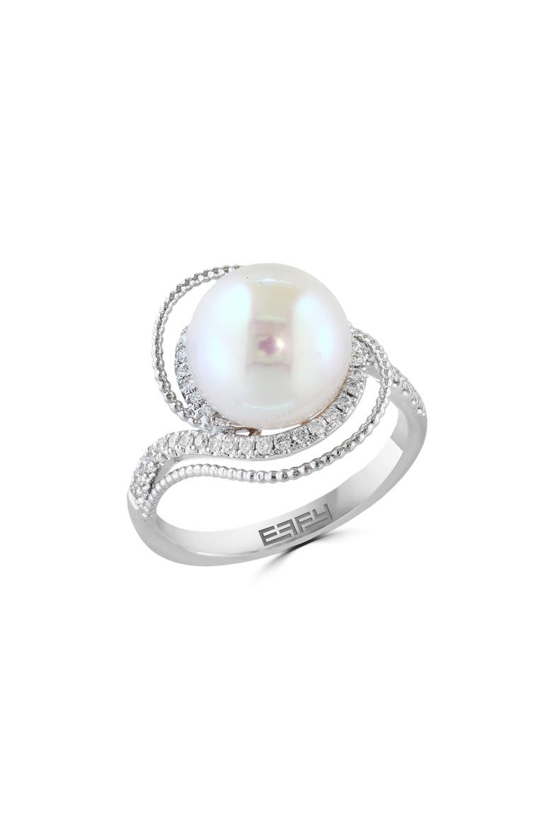 14K White Gold Cultured Freshwater Pearl & Diamond Ring, Main, color, WHITE