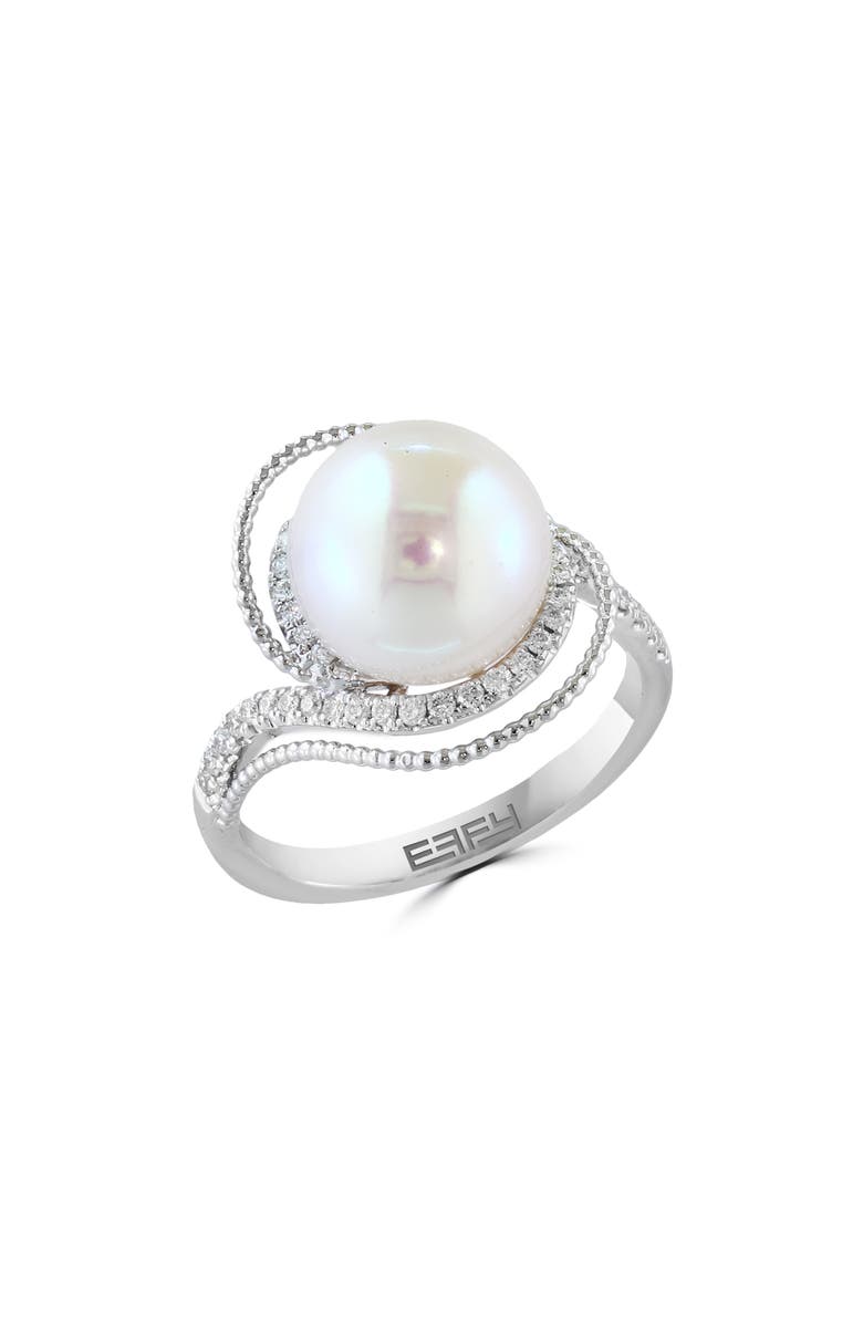 EFFY 14K White Gold Cultured Freshwater Pearl & Diamond Ring, Main, color, White