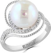 EFFY 14K White Gold Cultured Freshwater Pearl & Diamond Ring