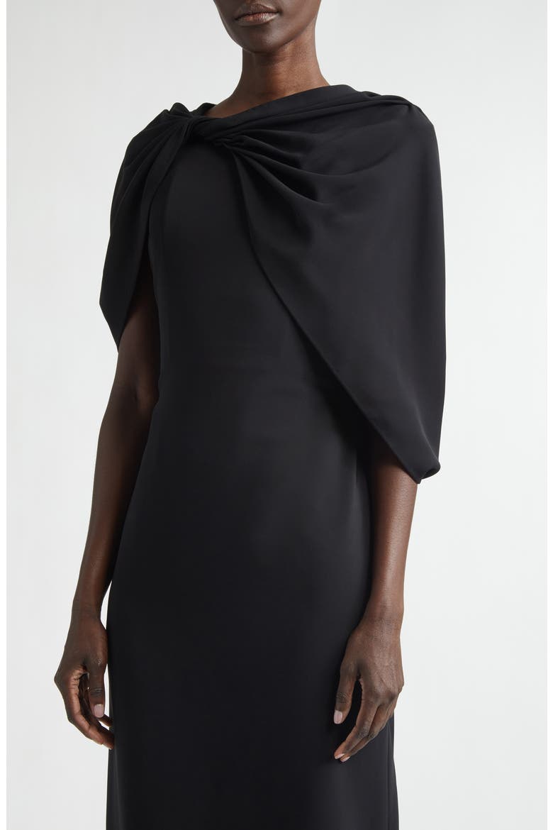 Drape Sleeve Stretch Cady Column Gown, Alternate, color, BLACK