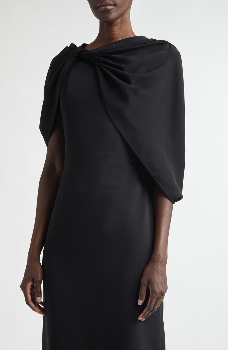 Oscar de la Renta Drape Sleeve Stretch Cady Column Gown, Alternate, color, Black