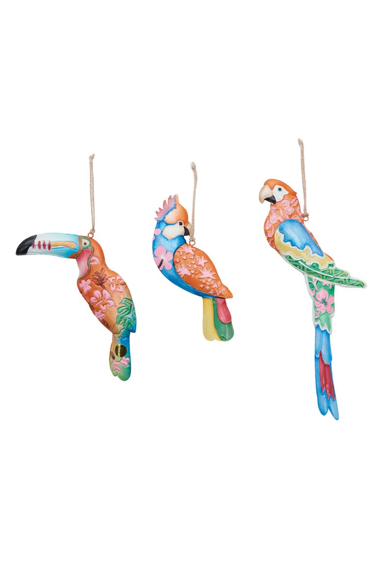 Rain Forest Bird Holiday Christmas Xmas Ornament Metal Capiz A/3, Main, color, Orange