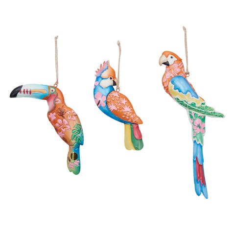 Rain Forest Bird Holiday Christmas Xmas Ornament Metal Capiz A/3