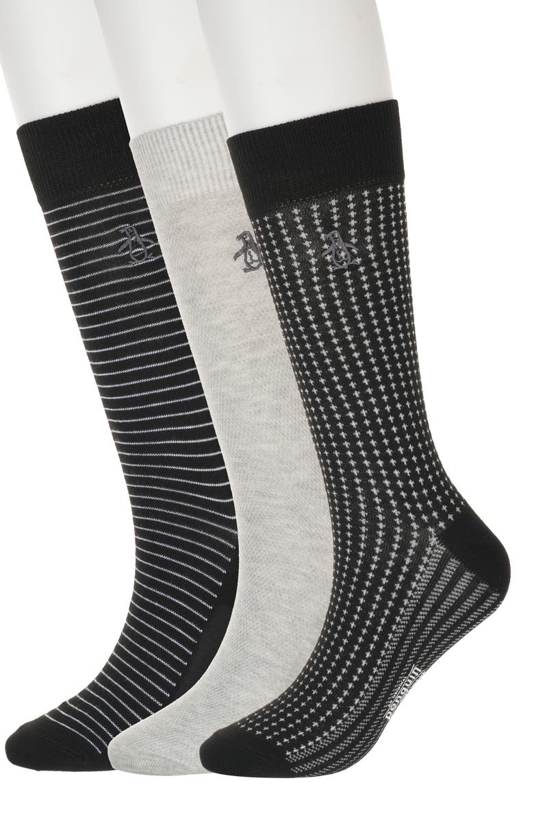 Original Penguin Bird's Eye Assorted 3-Pack Crew Socks, Main, color, Black