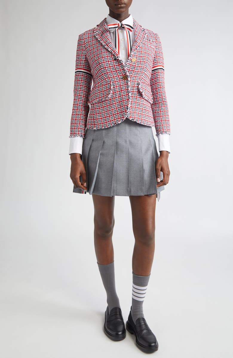 Thom Browne Fray Cotton Tweed Blazer, Alternate, color, Red Multi