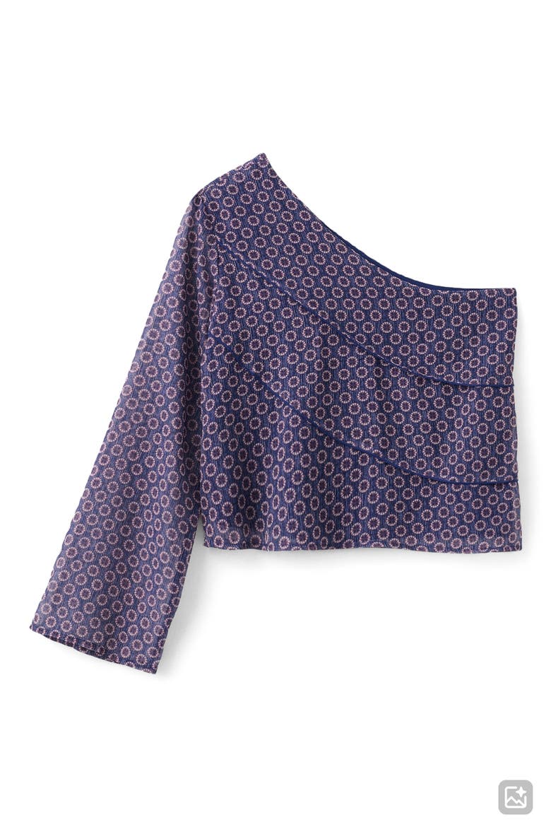 Scarf Print One-Shoulder Top, Alternate, color, DARK NAVY