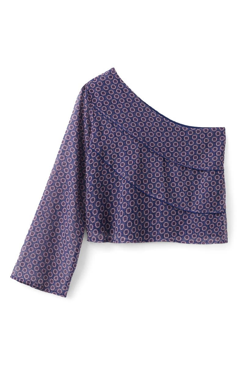 MANGO TEEN Scarf Print One-Shoulder Top, Alternate, color, Dark Navy