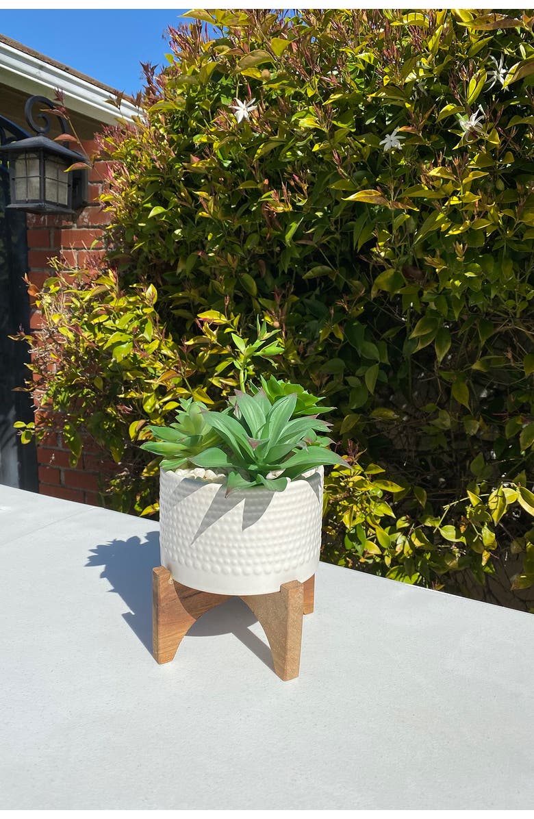 FLORA BUNDA Matte White Hobnail Ceramic Planter, Alternate, color,