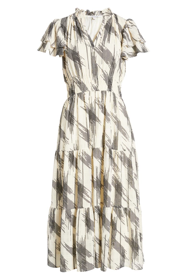 Smocked Waist Midi Dress, Alternate, color, IVORY/ BLACK
