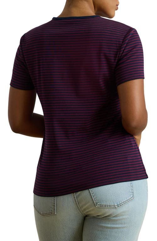 Ralph Lauren Lauren  Stripe Stretch Cotton T-shirt In Purple