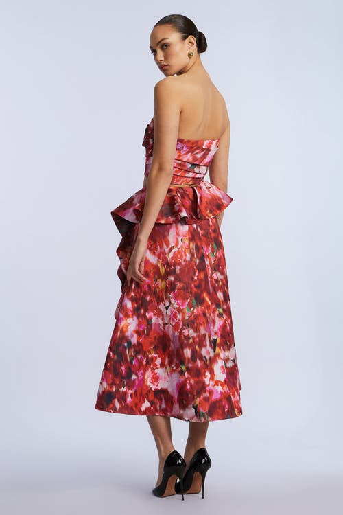 Bcbg Printed Cascade Midi Skirt In Red