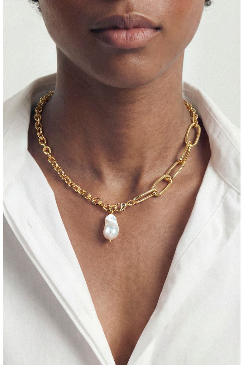 Mixed Link Freshwater Pearl Pendant Necklace, Alternate, color, WHITE