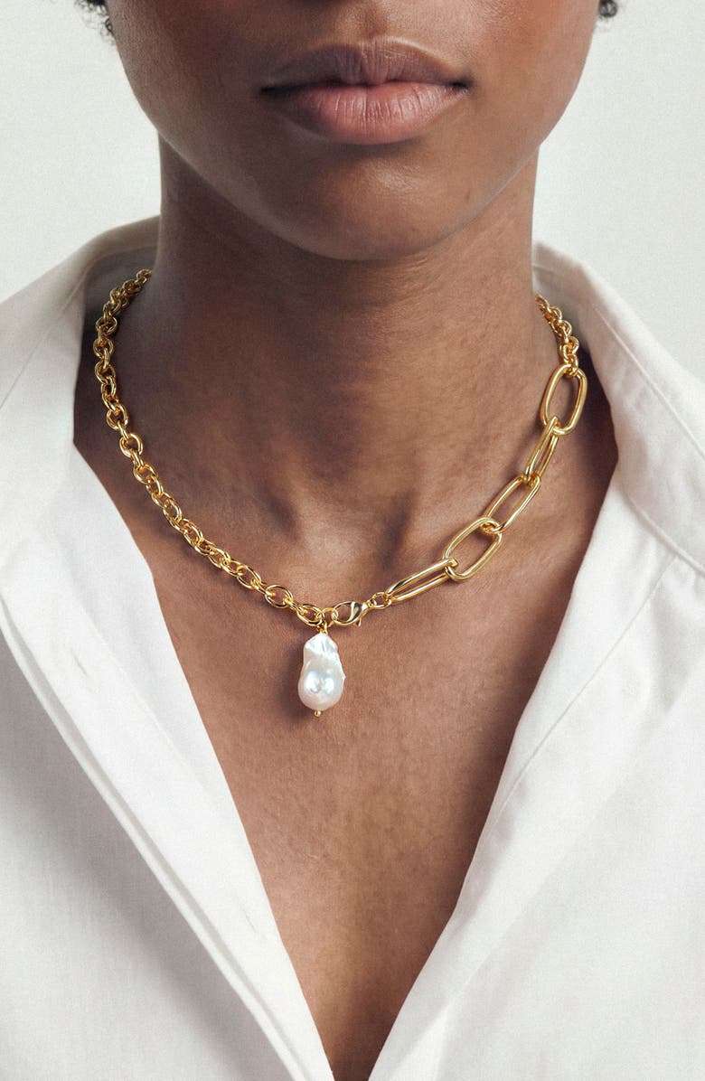 st. Moran Mixed Link Freshwater Pearl Pendant Necklace, Alternate, color, White