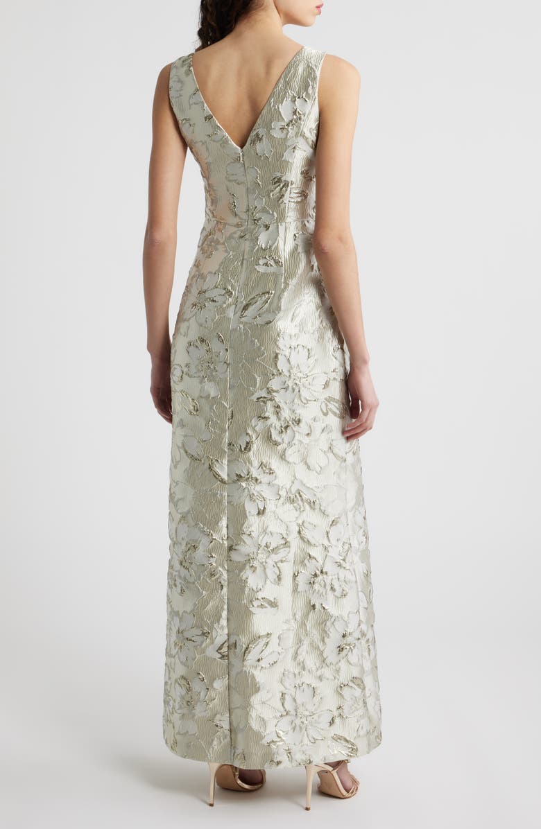 Eliza J Metallic Floral Jacquard Ruffle Detail Gown, Alternate, color,