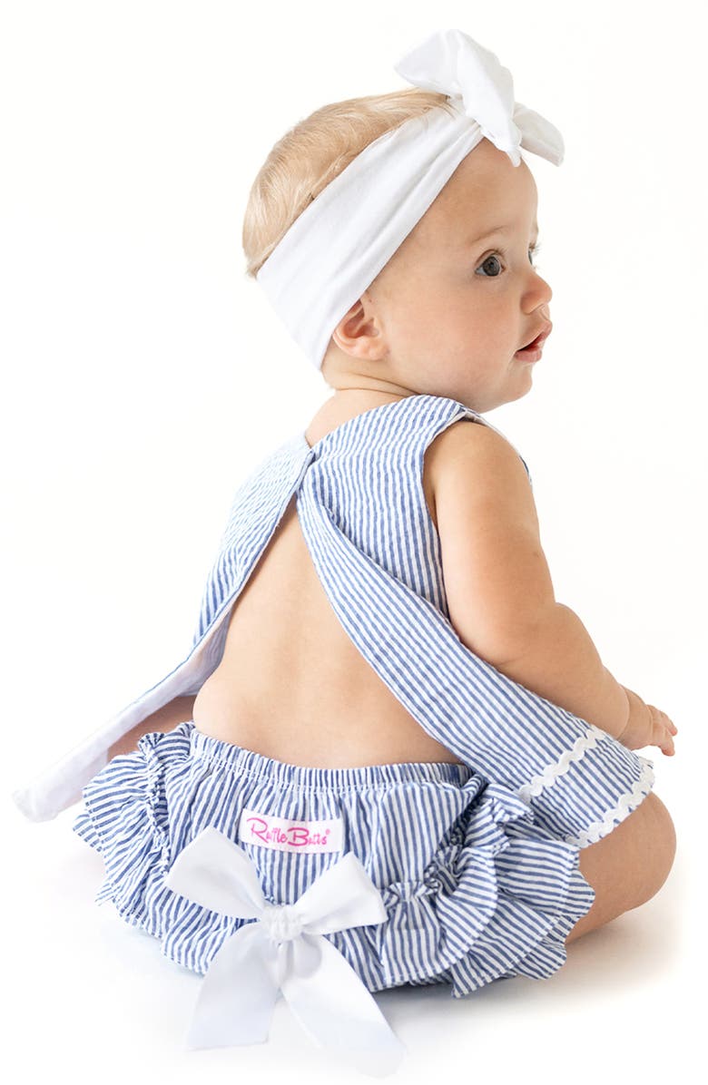 RuffleButts Seersucker Cotton Swing Top & Bloomers, Alternate, color, Blue Seersucker