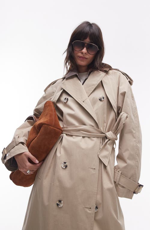 Topshop Longline Oversize Trench Coat In Gray
