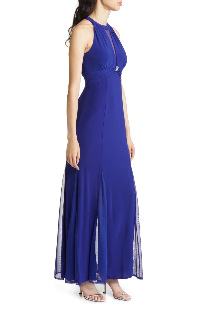 Morgan & Co. Cleo Crystal Detail Open Back Gown, Alternate, color, Electric Blue