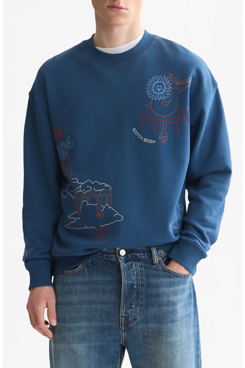Placed Embroidered Cotton Sweatshirt, Main, color, ENSIGN BLUE