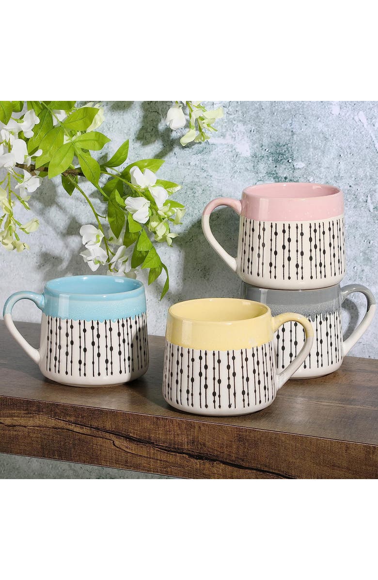 Gibson Home Morning Mist 4 Piece 15 Ounce Stoneware Belly Mug Set, Alternate, color, White