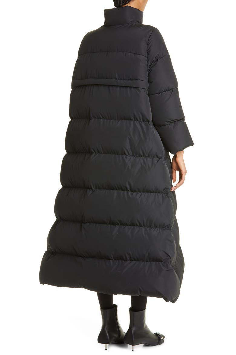 Maxi Bow A-Line Puffer Coat, Alternate, color, BLACK