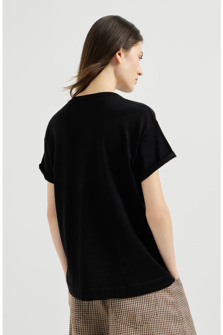 Sparkling cashmere and silk lightweight knit T-shirt, Alternate, color, Black