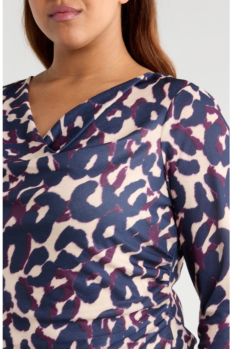 Cowl Neck Top, Alternate, color, NAVY/ PLUM LEOPARD