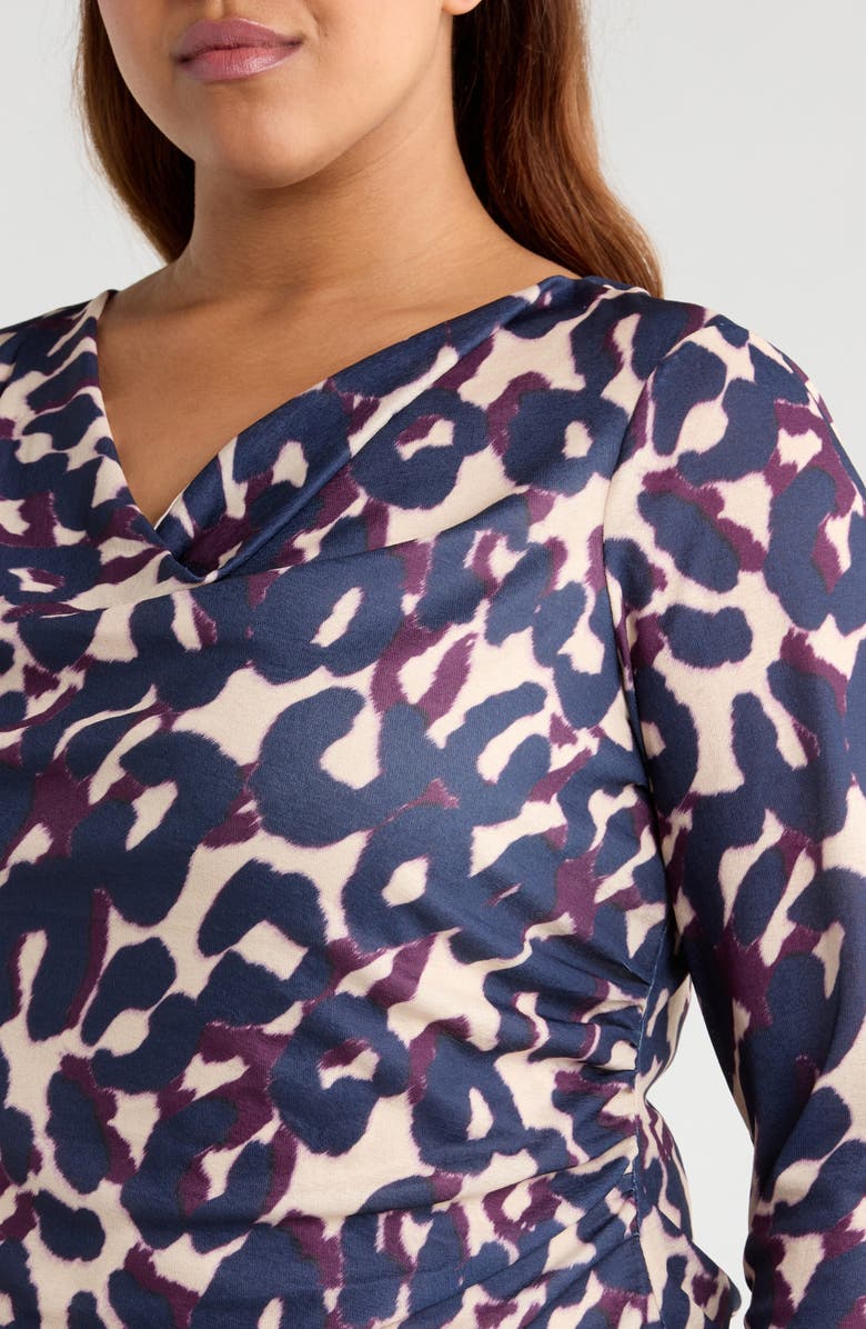 Tahari ASL Cowl Neck Top, Alternate, color, Navy/ Plum Leopard