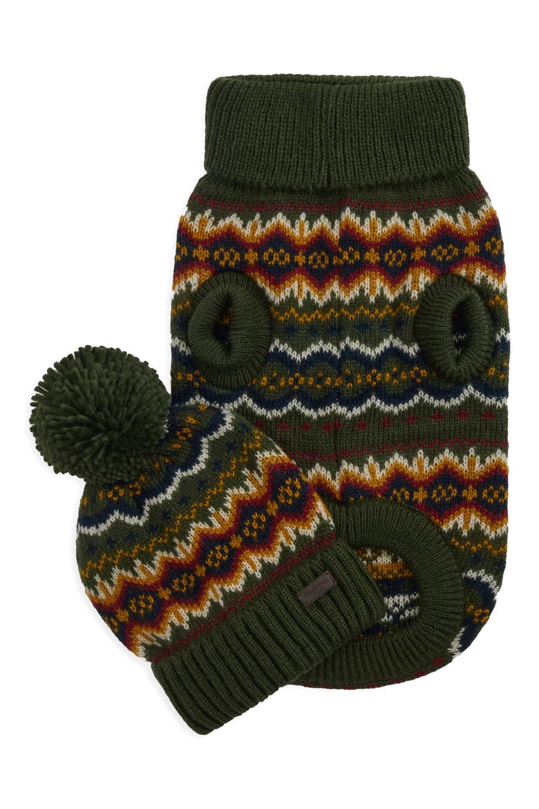 Fair Isle Dog Sweater & Matching Owners Hat Set, Alternate, color, OLIVE