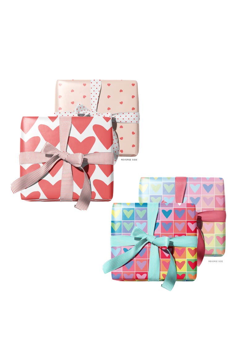 Eight Sheets Two-Sided "Hearts" & "Rainbow Hearts" Heavyweight Gift Wrap, Alternate, color, Multicolored